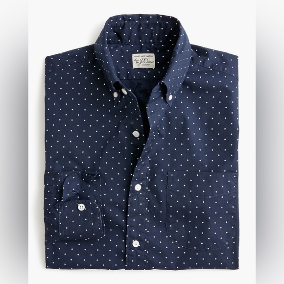 NWT J. Crew Navy Polka Dot Stretch Secret Wash Cotton Poplin Button Down Shirt - Picture 3 of 12